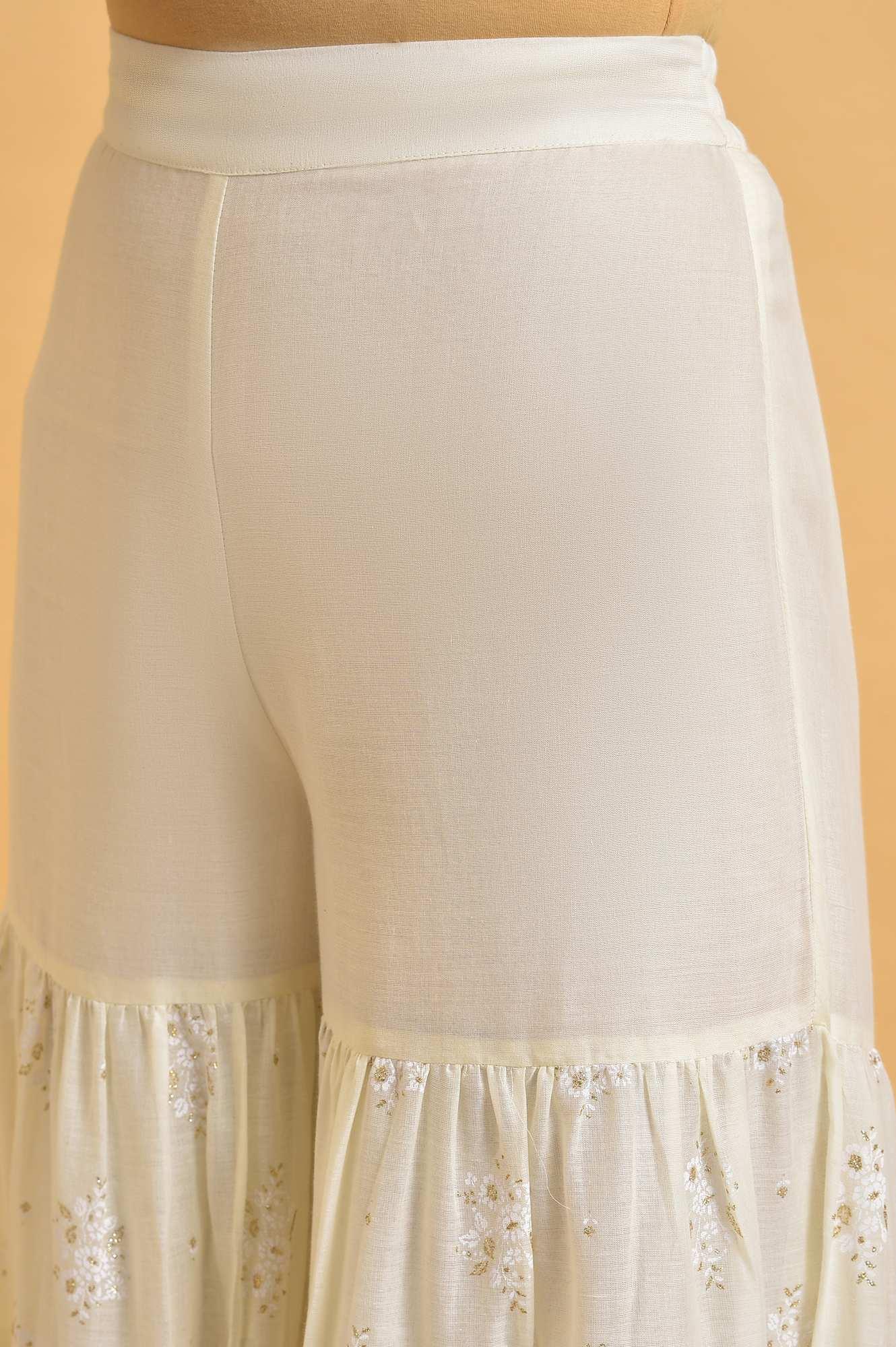 Ecru Glitter Printed Sharara - wforwoman