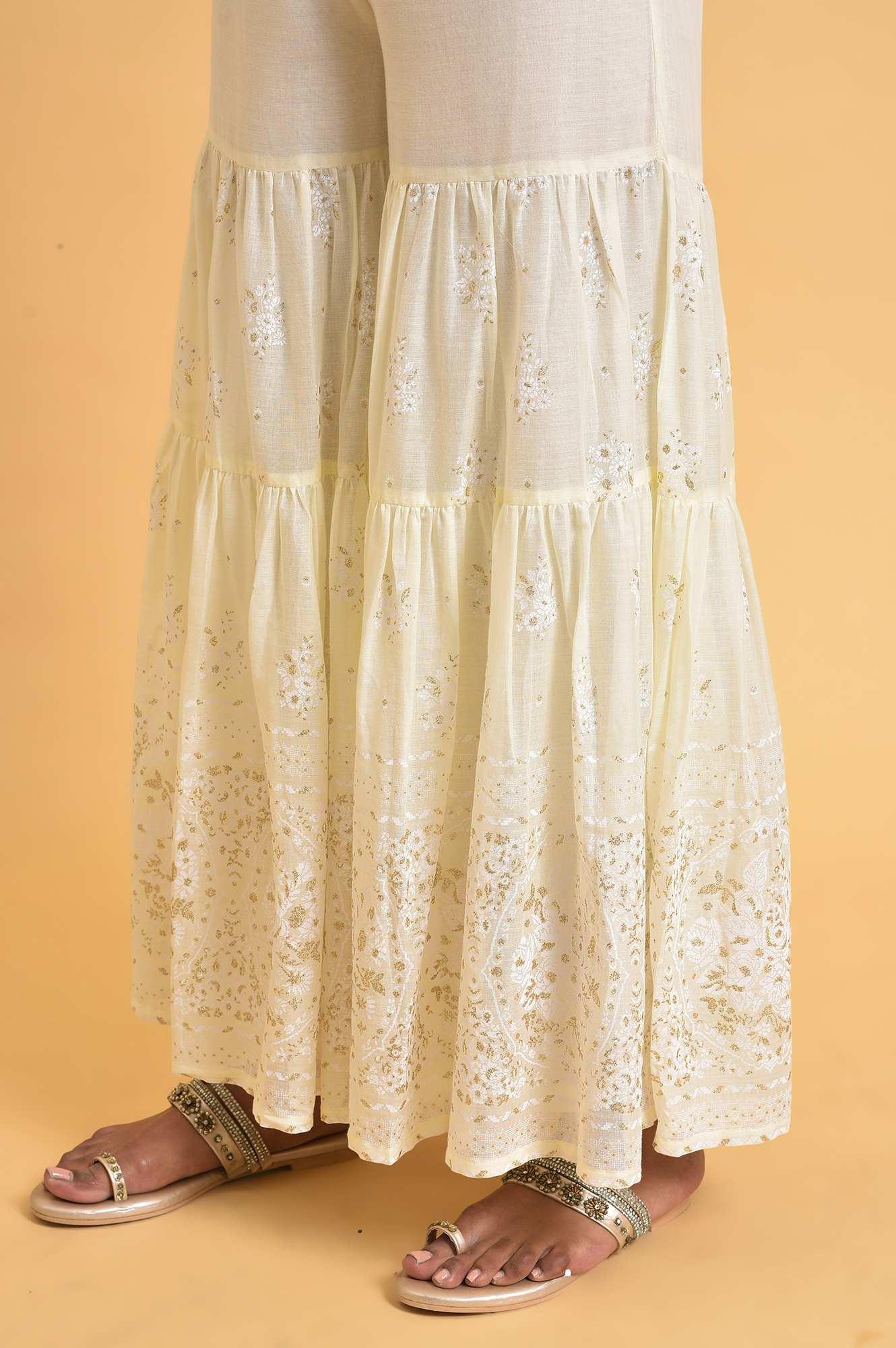 Ecru Glitter Printed Sharara - wforwoman