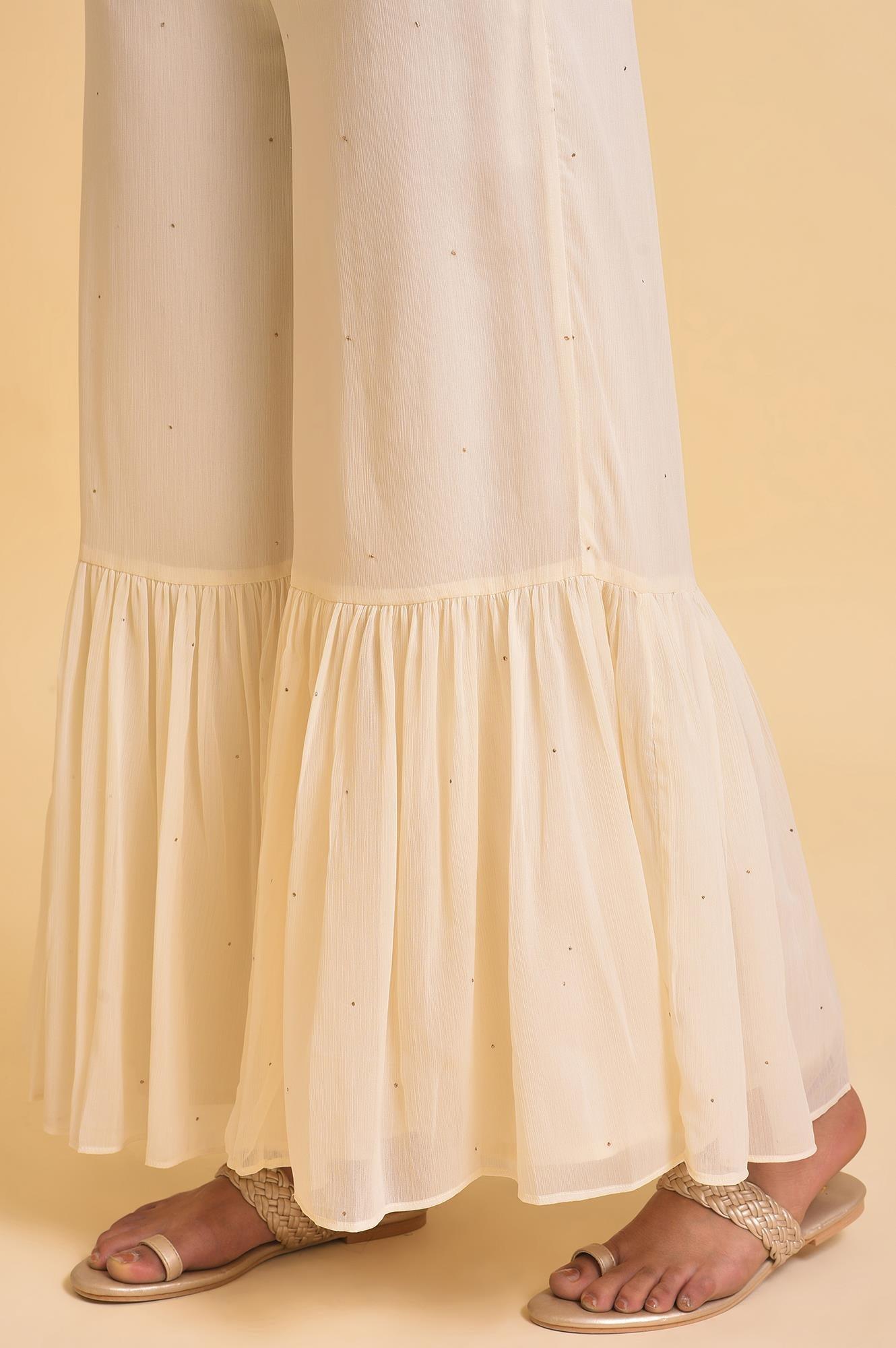 Ecru Solid Flared Sharara - wforwoman