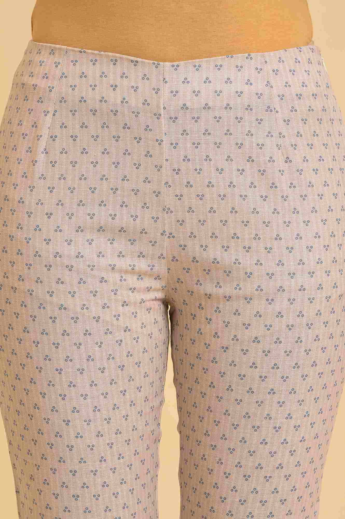 Beige Floral Printed Pure Cotton Flared Kurta and Slim Pant Set