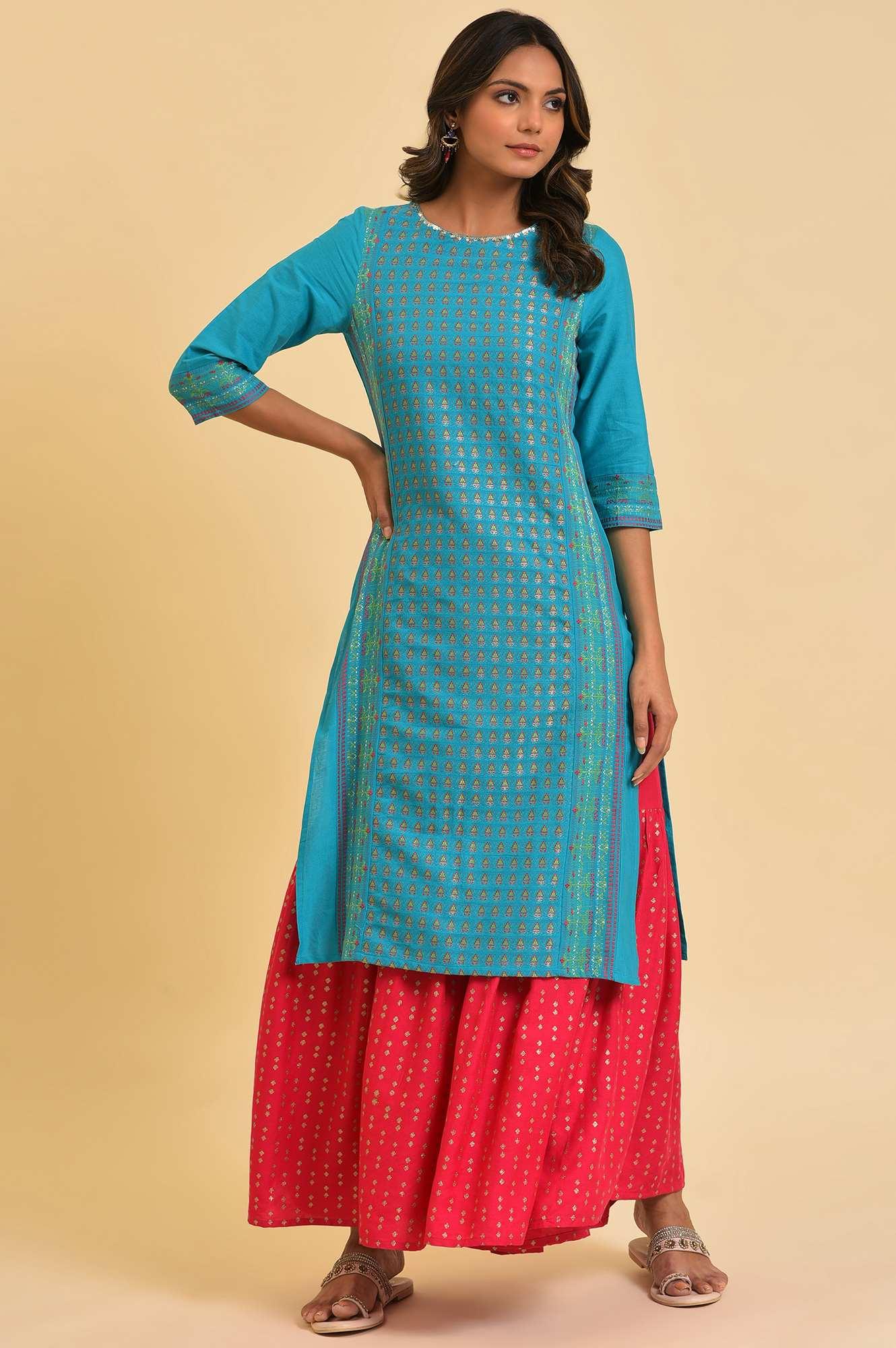 Pink Glitter Printed Sharara Pants - wforwoman