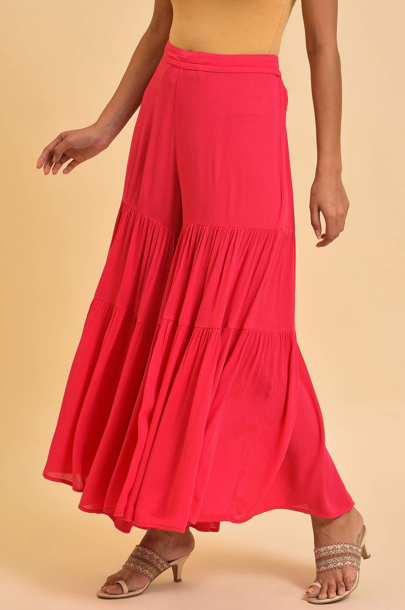 Pink Tiered Solid Sharara - wforwoman