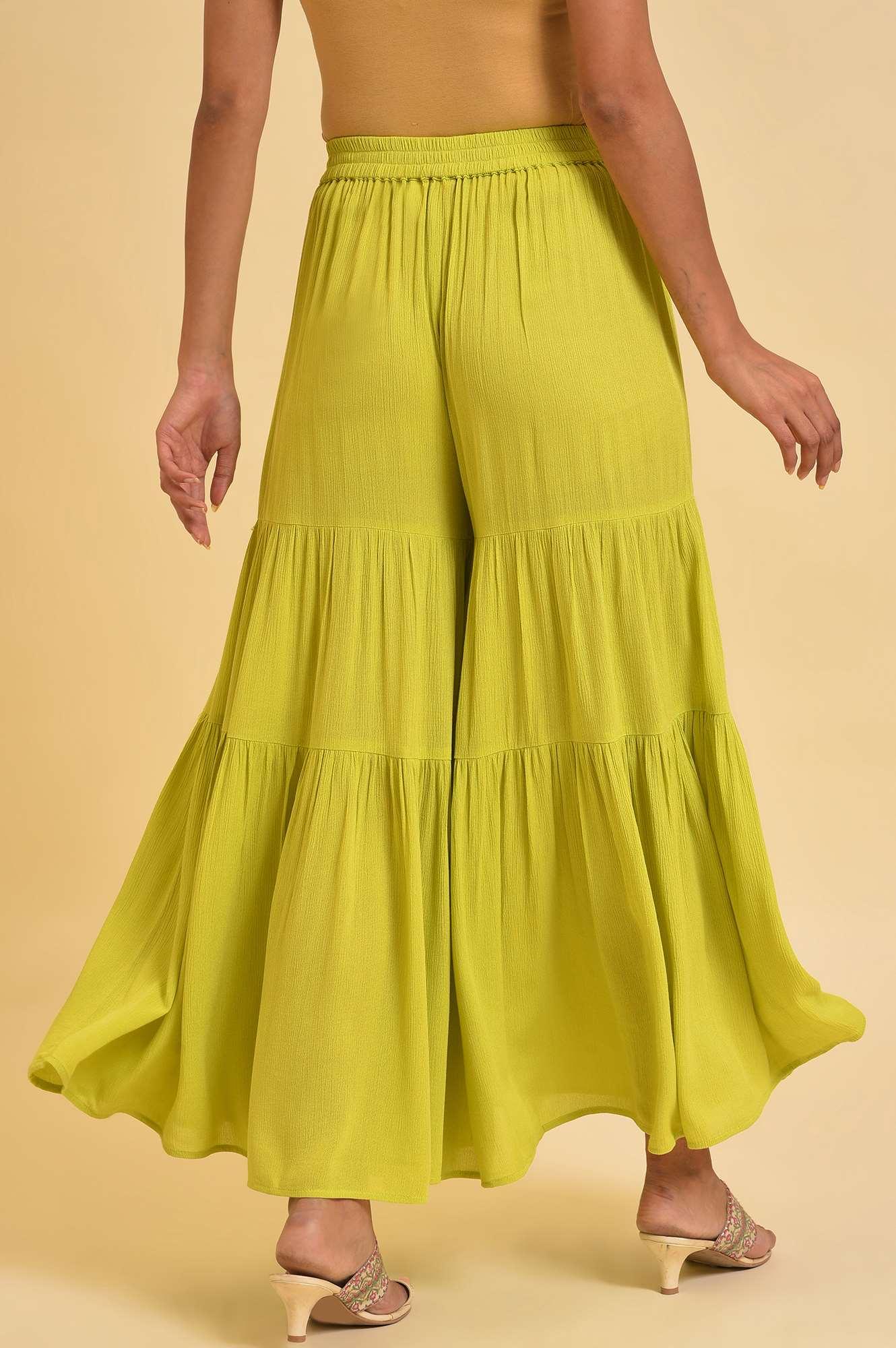 Green Tiered Solid Sharara - wforwoman