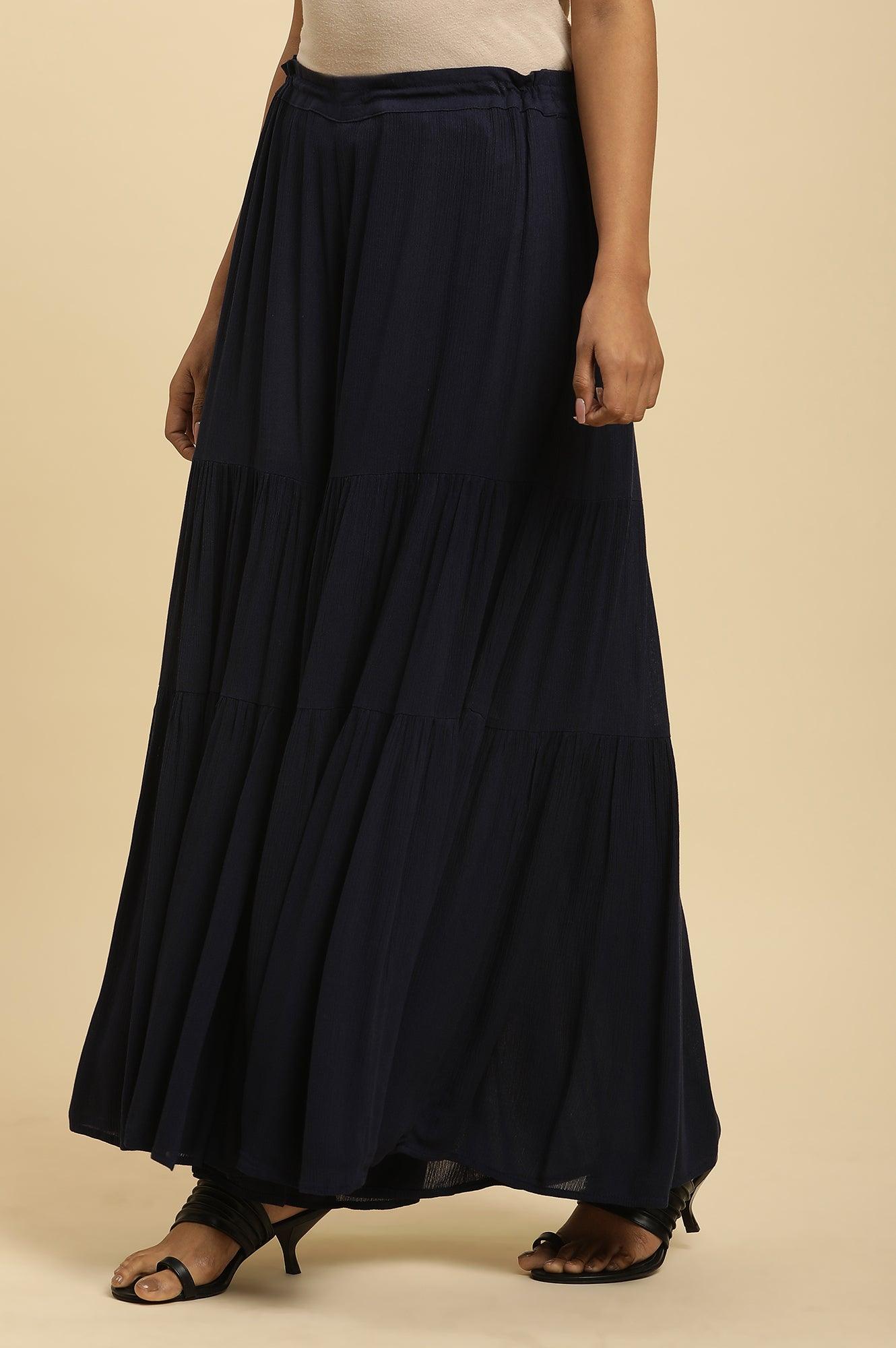 Blue Tiered Solid Sharara - wforwoman