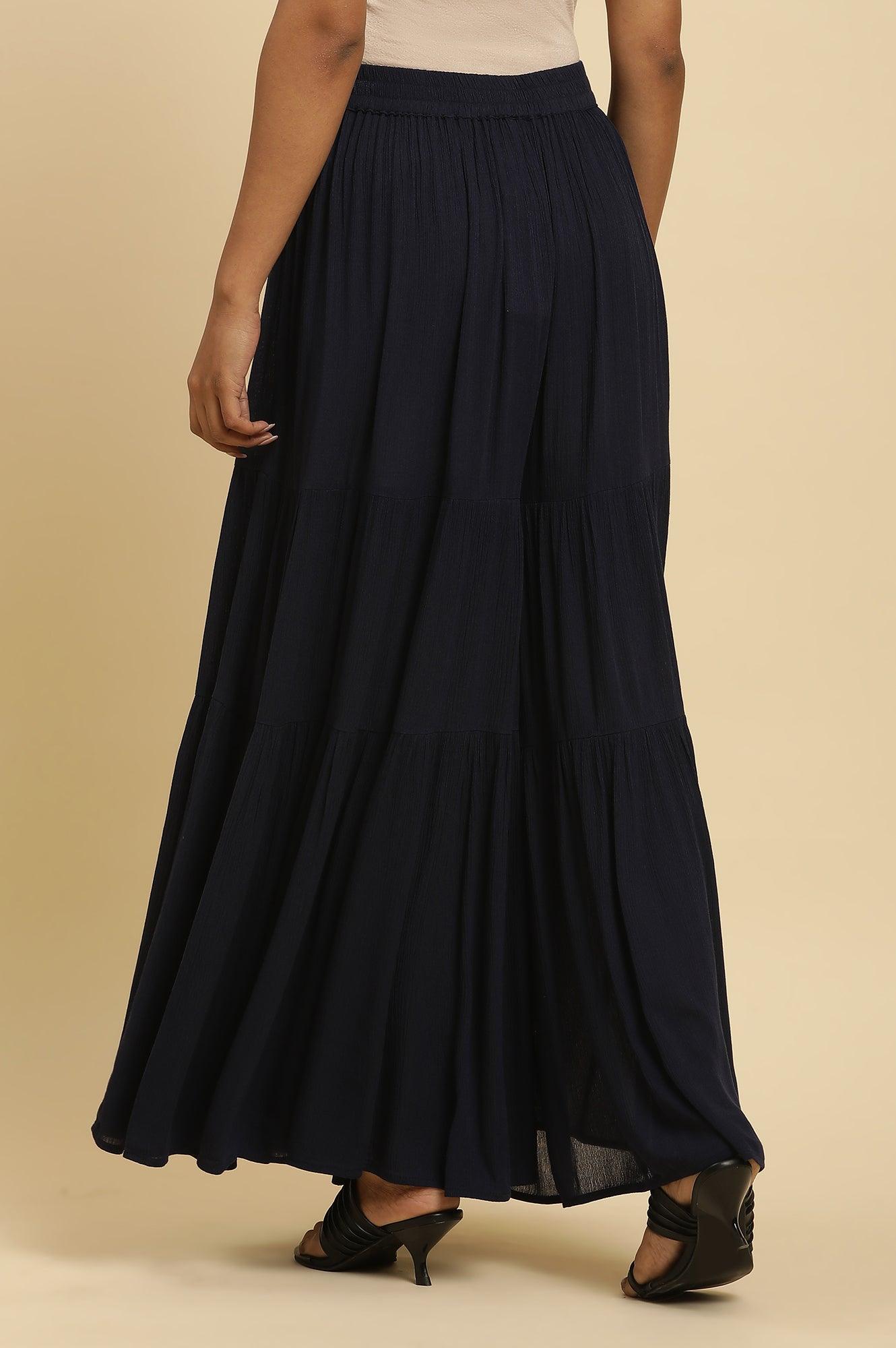 Blue Tiered Solid Sharara - wforwoman