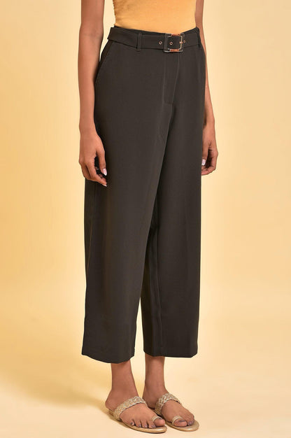 Dark Green Flared Pants With Belt - wforwoman