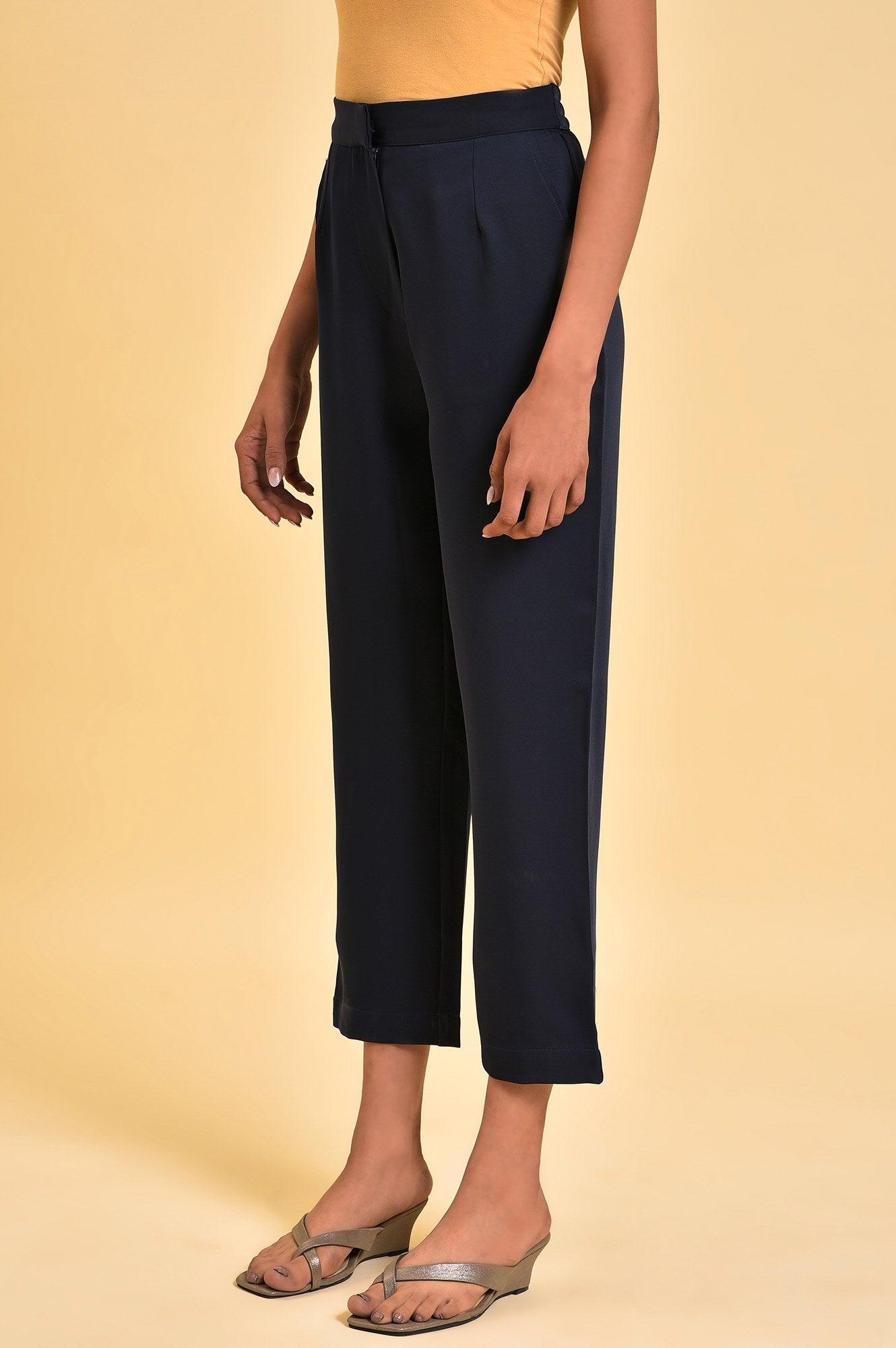 Dark Blue Straight Western Pants - wforwoman