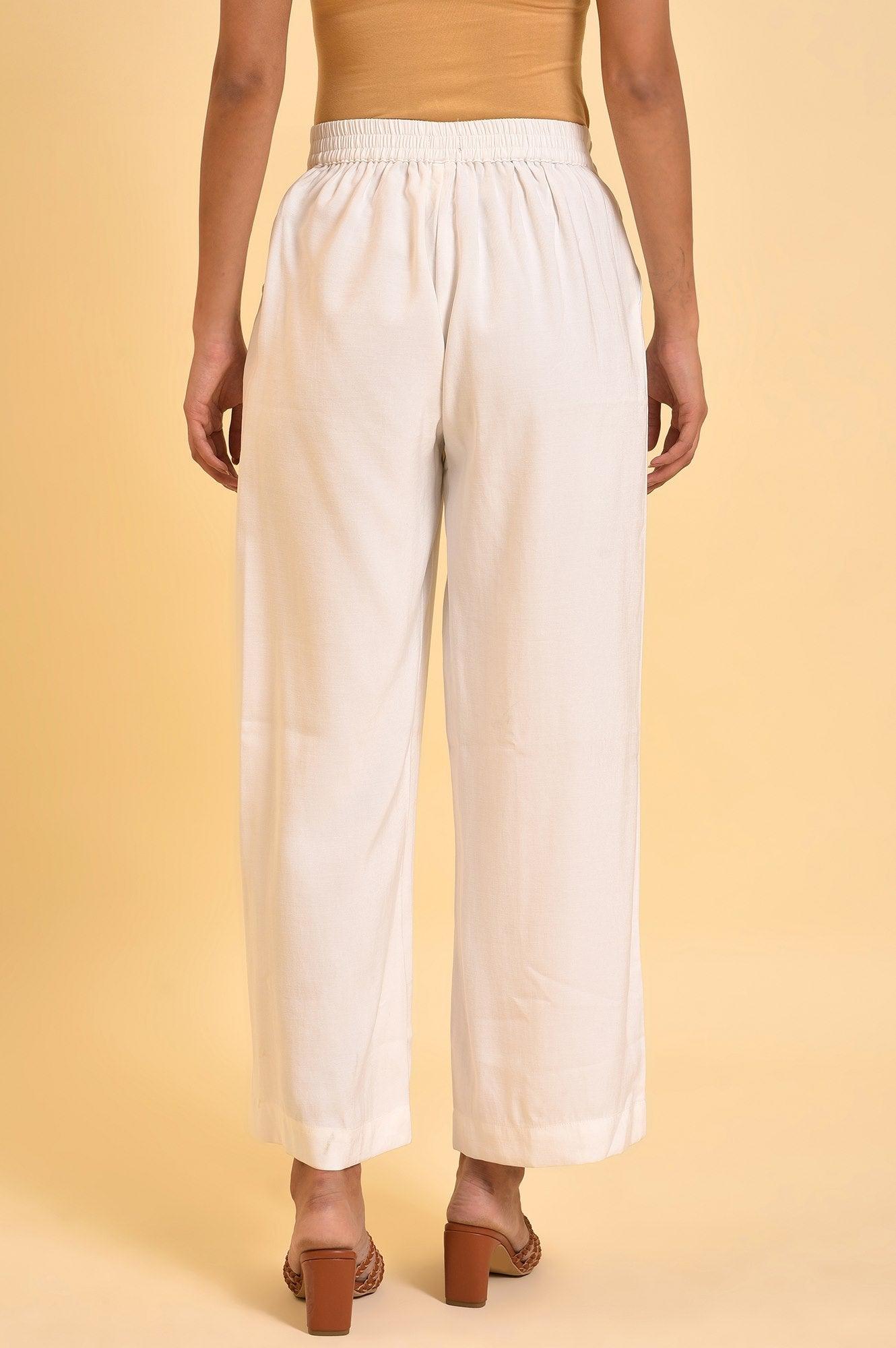 Ecru Inverted Box Pleats Flared Pants - wforwoman