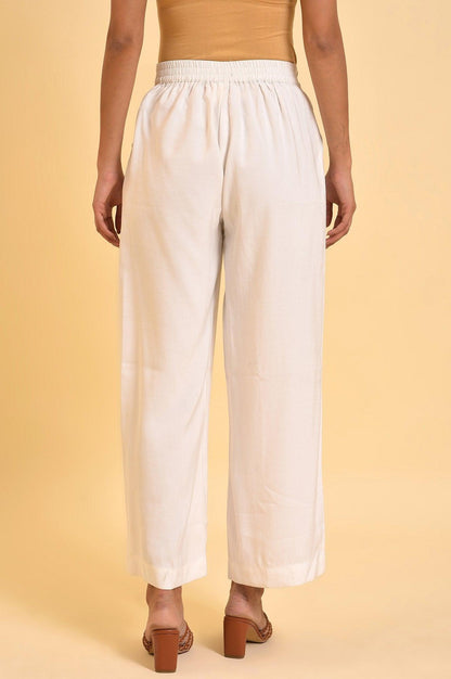 Ecru Inverted Box Pleats Flared Pants - wforwoman