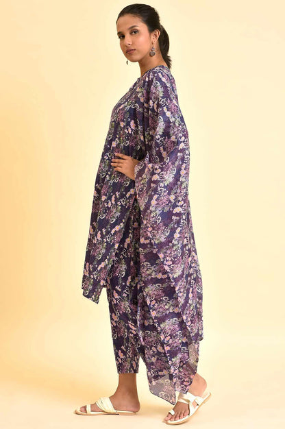 Purple Floral Printed Kurta, Pants &amp; Dupatta Set - wforwoman
