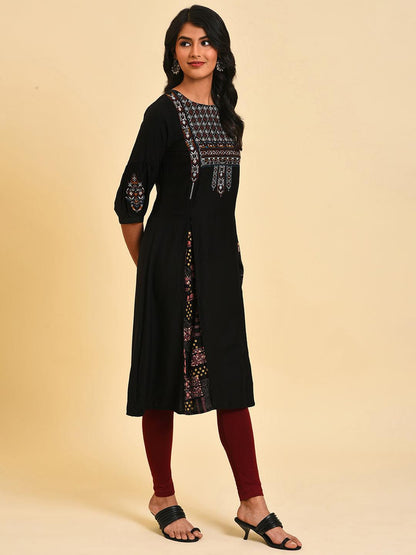 Black Embroidered Tunic And Tights Set - wforwoman