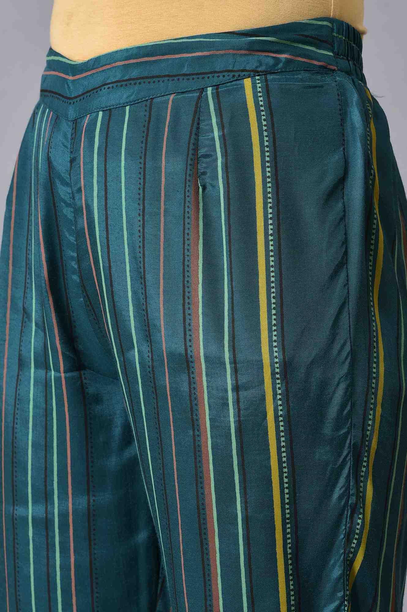 Teal Printed A-Line kurta Set - wforwoman