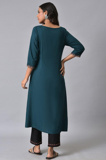 Teal Printed Mock-Layer kurta Set - wforwoman