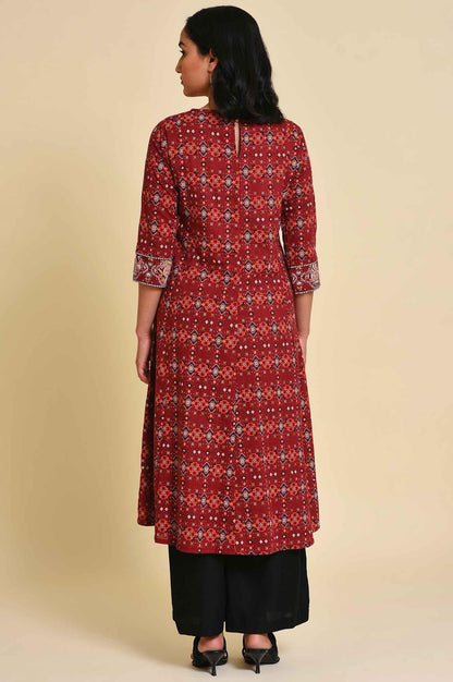 Dark Red A-Line kurta Set - wforwoman