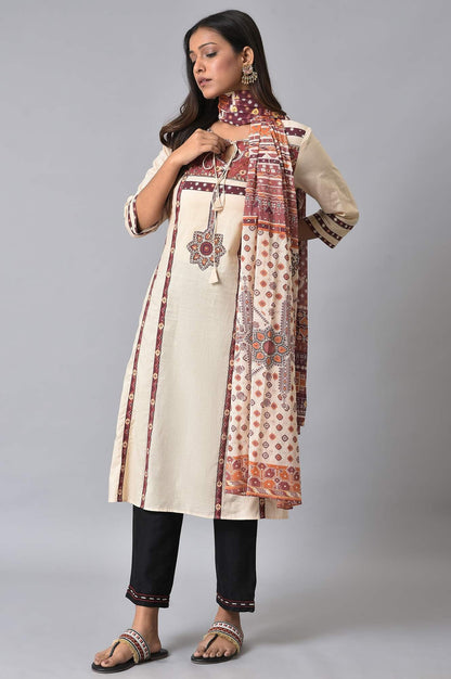 Ecru Straight Printed kurta Set - wforwoman
