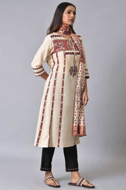Ecru Straight Printed kurta Set - wforwoman