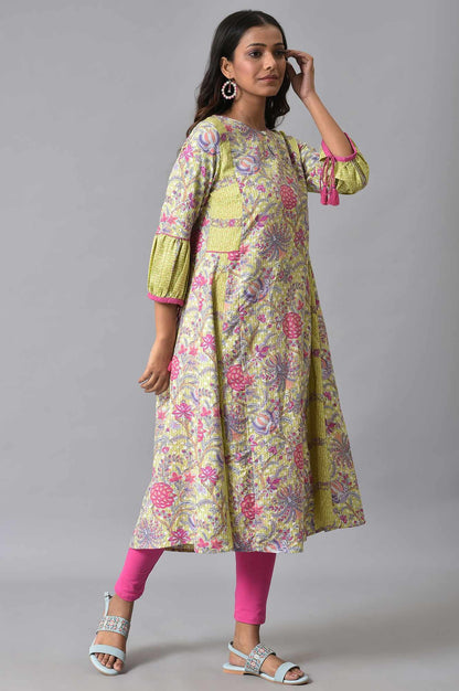 Green Printed Godget Summer Dress With Pink Tights - wforwoman