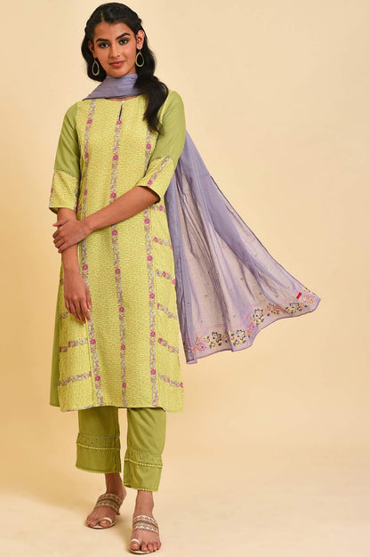 Green Floral Printed kurta Set - wforwoman