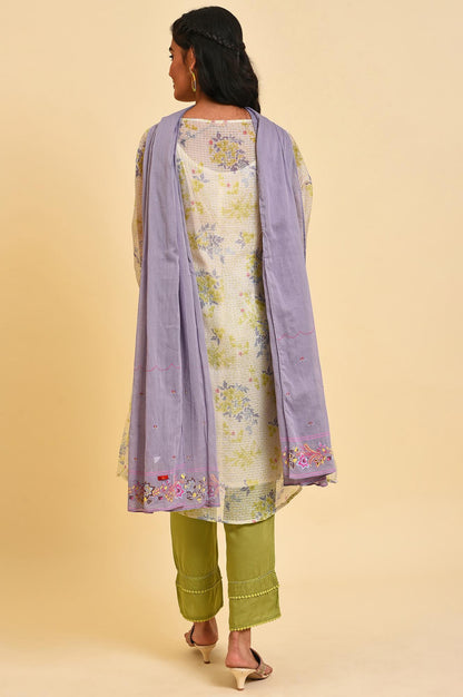 Ecru Kota Floral kurta Set - wforwoman