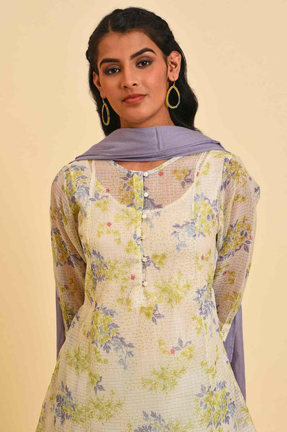 Ecru Kota Floral kurta Set - wforwoman