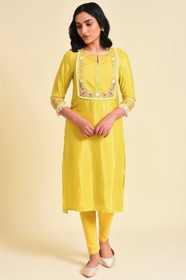 Yellow Embroidered Plus Size kurta Set