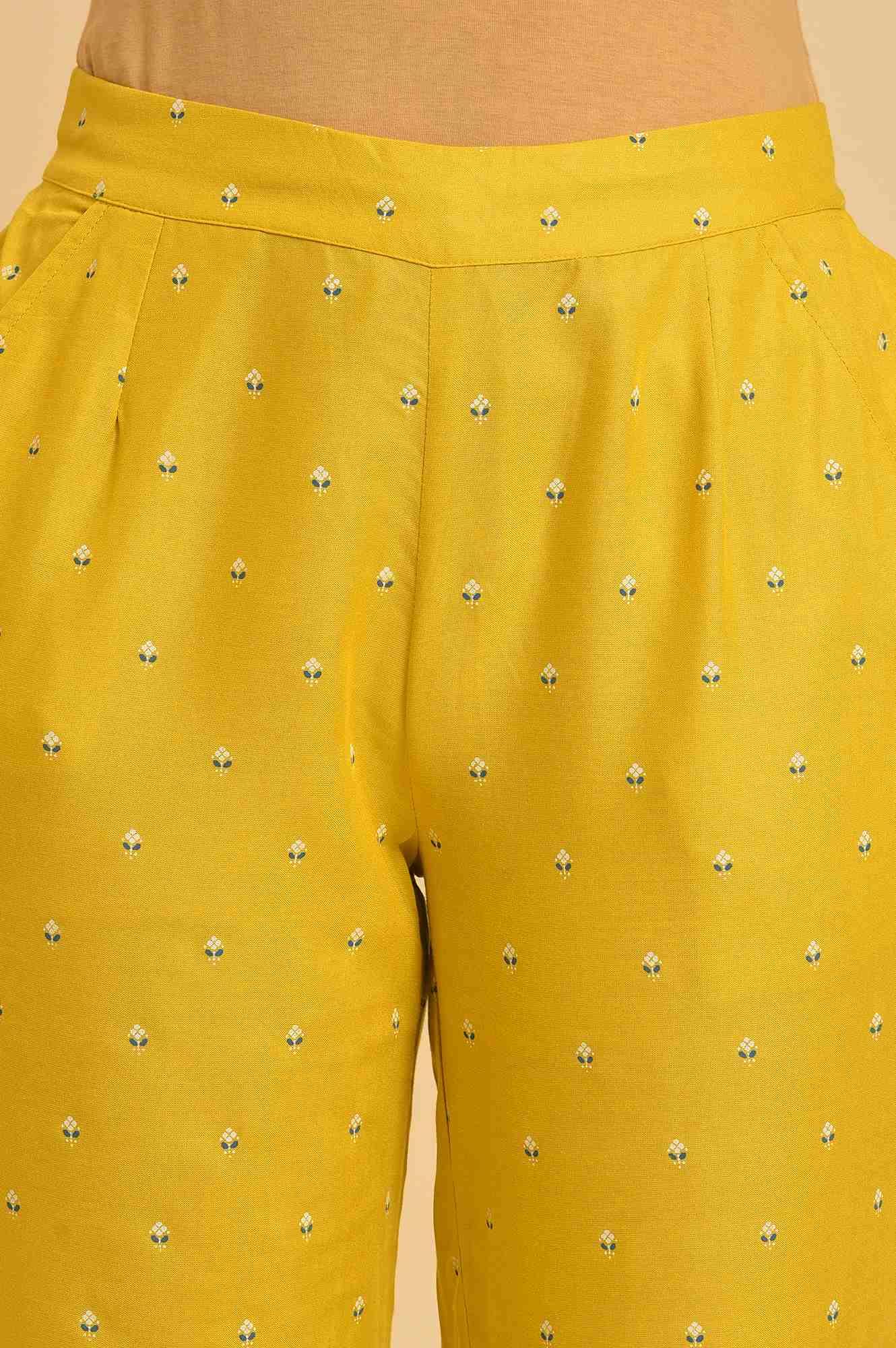 Yellow Glitter Printed Festive kurta, Pants &amp; Dupatta Set - wforwoman