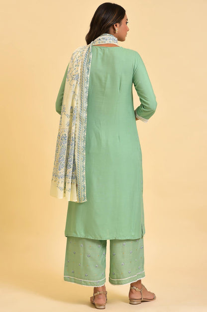 Light Green Printed kurta, Parallel Pants &amp; Dupatta Set - wforwoman