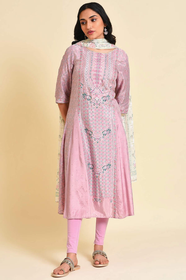 Light Purple A-Line Shantung kurta Set