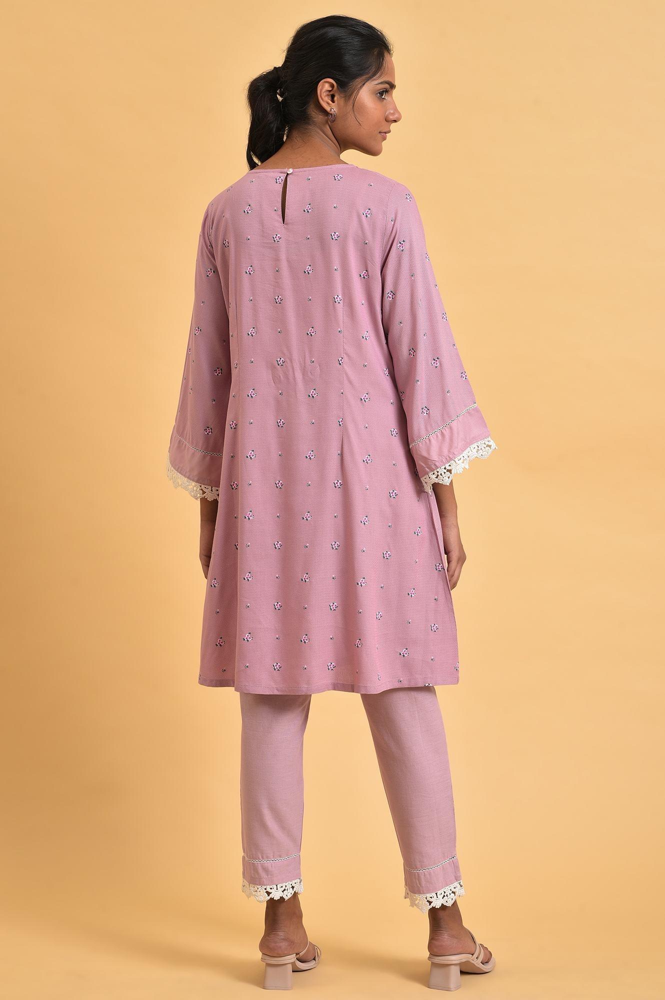 Light Purple Short kurta Set - wforwoman