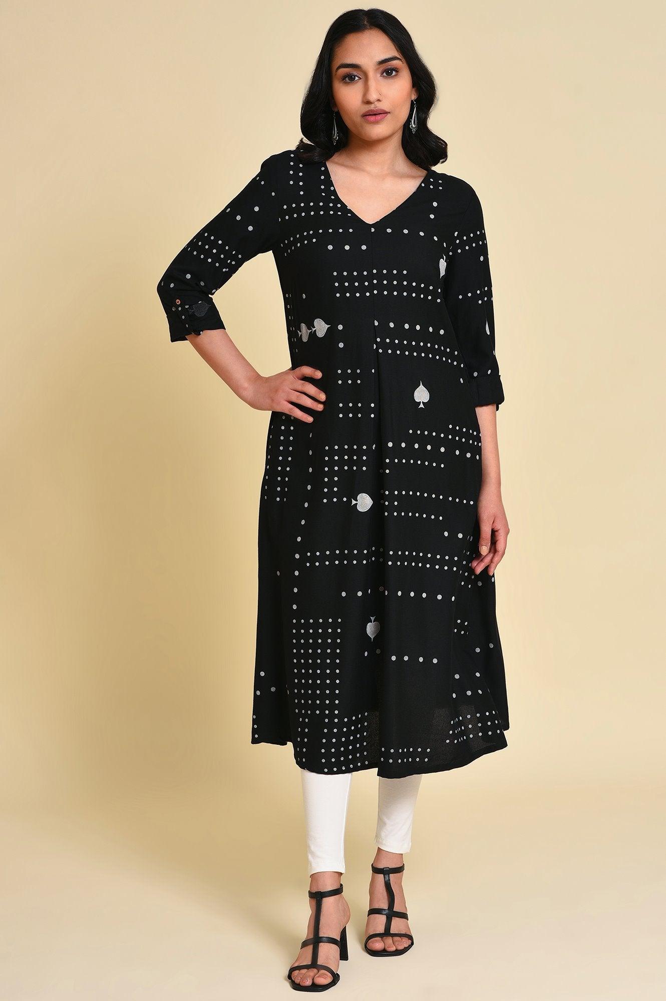 Black Spade Print kurta Set - wforwoman
