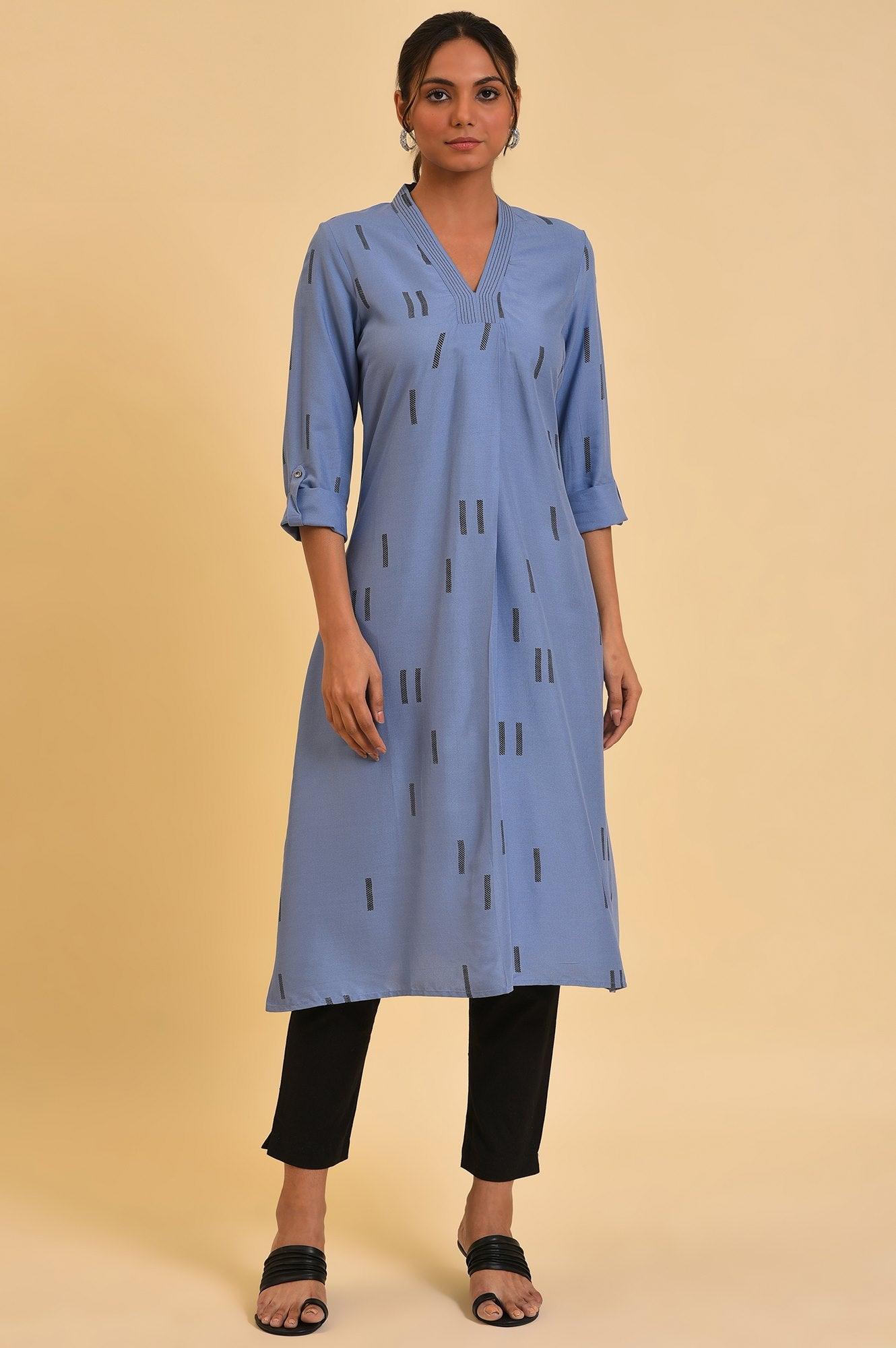 Blue Geometric Print kurta &amp; Pants Set - wforwoman