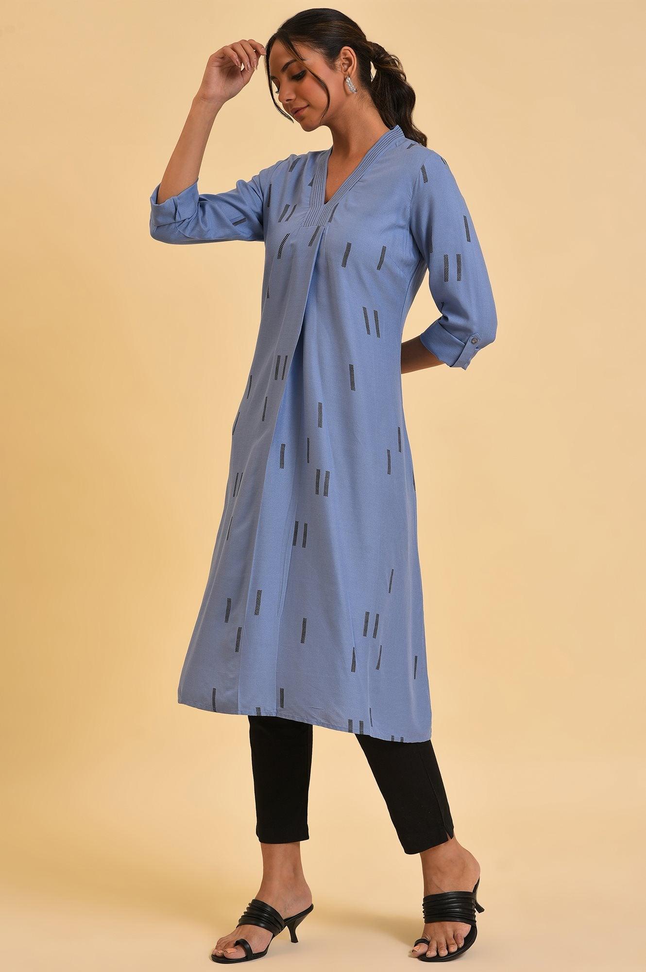 Blue Geometric Print kurta &amp; Pants Set - wforwoman