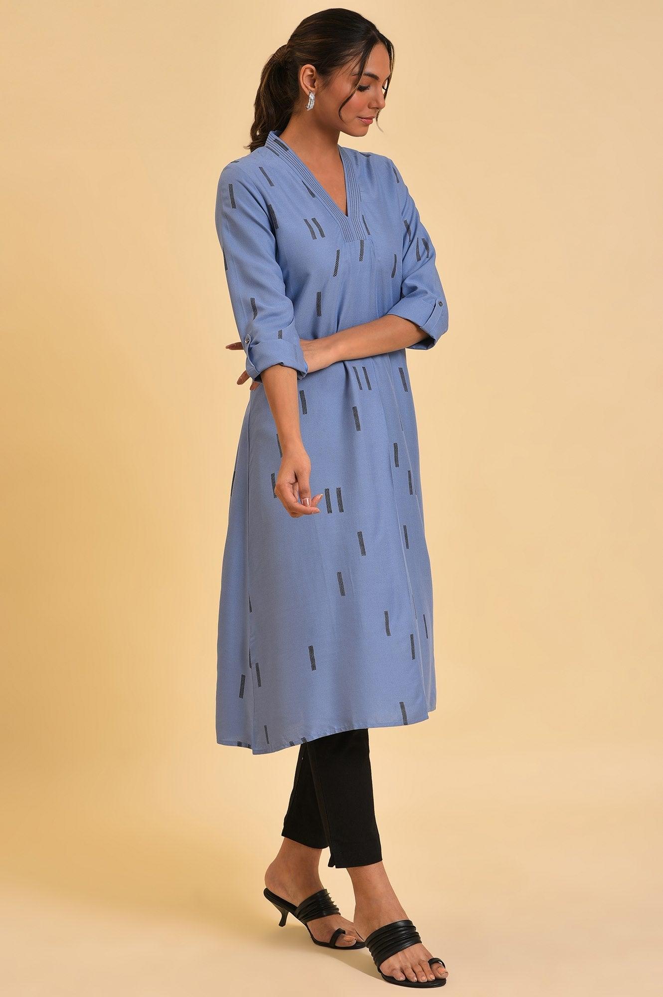 Blue Geometric Print kurta &amp; Pants Set - wforwoman