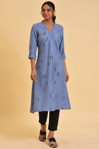 Blue Geometric Print kurta &amp; Pants Set - wforwoman