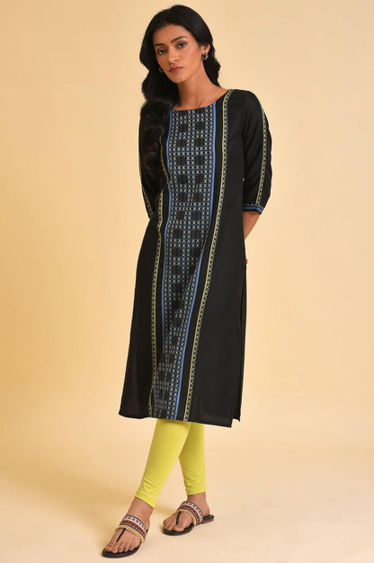 Black Printed kurta &amp; Tights Set - wforwoman