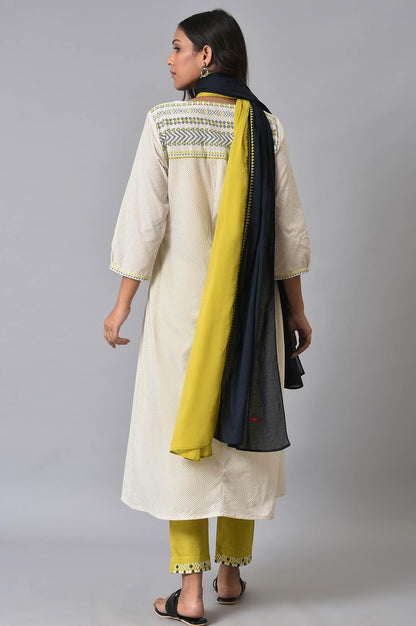 Ecru Prined kurta Set - wforwoman