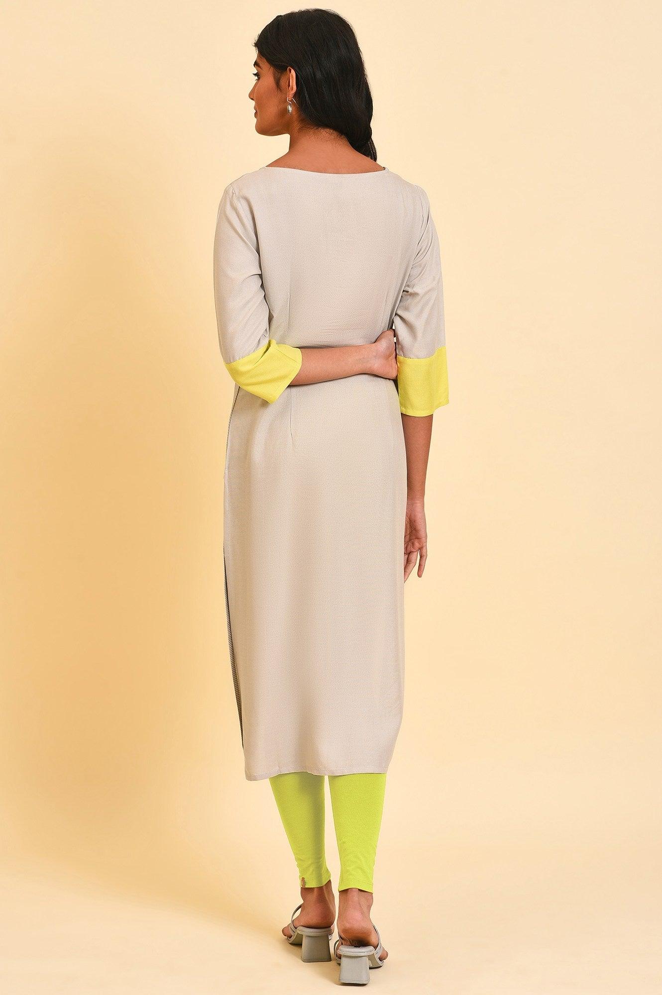 Grey Printed Straight kurta Set - wforwoman