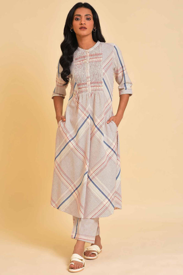 Ecru Bold Checks A-Line kurta & Pants Co-Ord Set