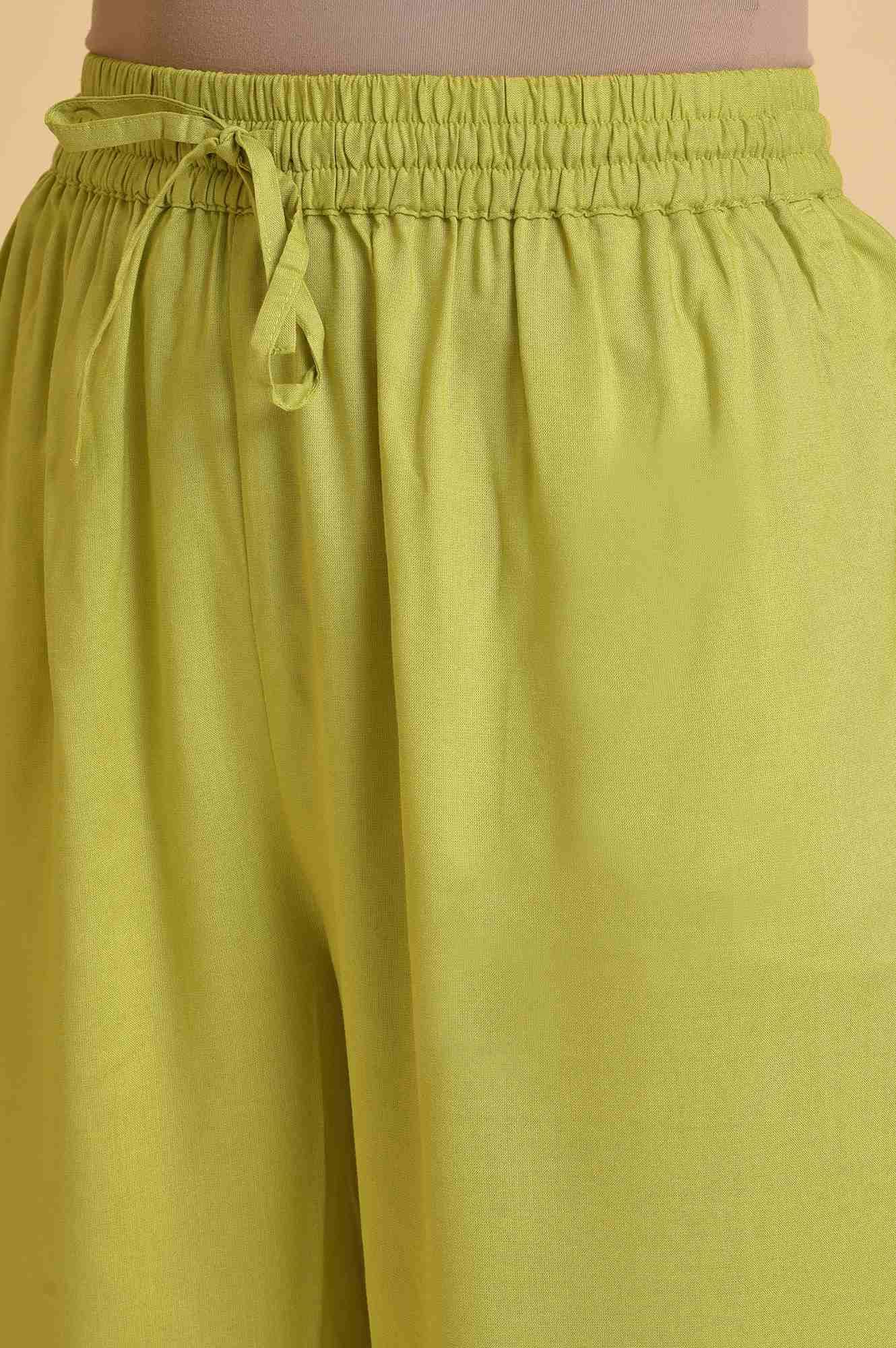 Light Green Textured Cotton Embroidered kurta, Parallel Pants &amp; Dupatta Set - wforwoman