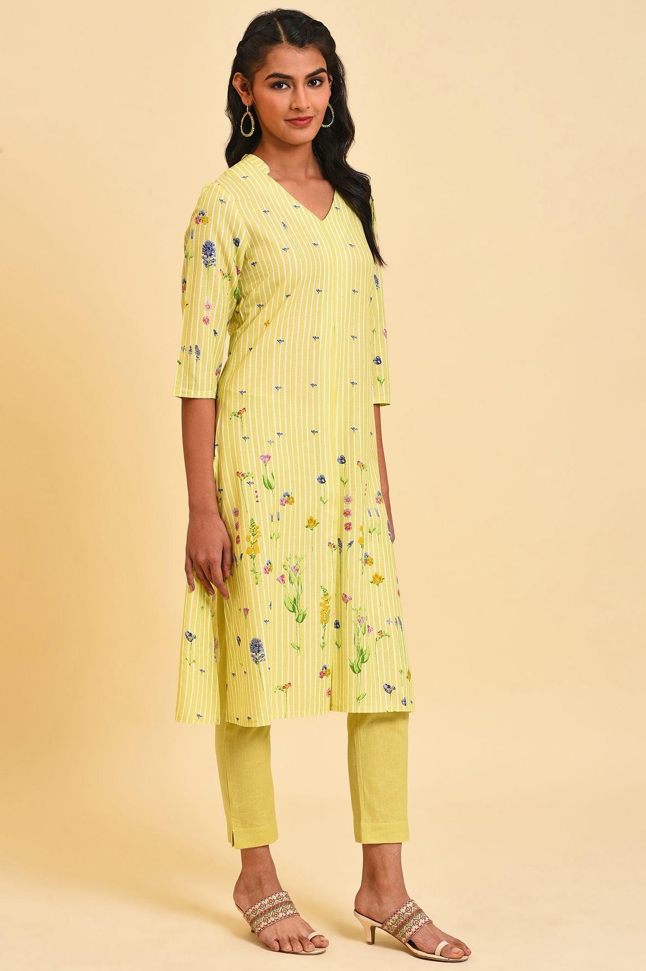 Green Floral Print Summer kurta Set - wforwoman