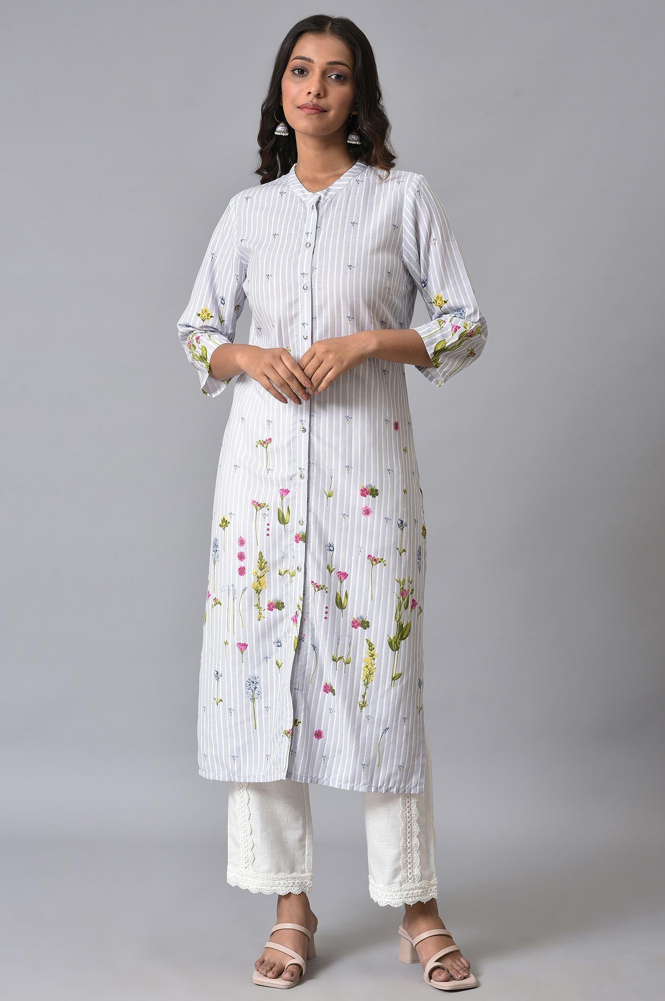 Light Blue Floral Printer Summer kurta Set - wforwoman