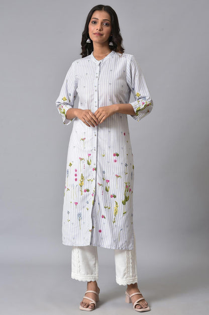 Light Blue Floral Printer Summer kurta Set - wforwoman