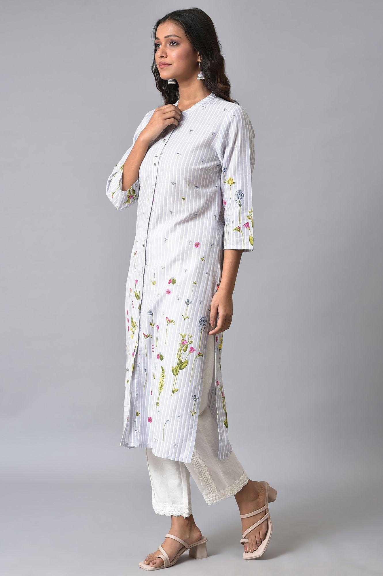 Light Blue Floral Printer Summer kurta Set - wforwoman