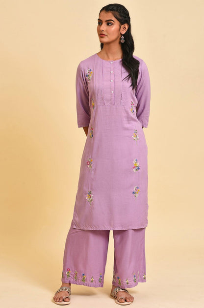 Ligh Purple Embroidered kurta Set - wforwoman
