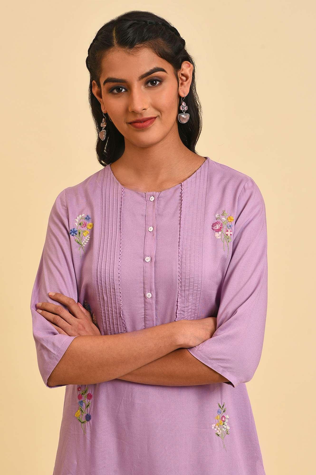 Ligh Purple Embroidered kurta Set - wforwoman