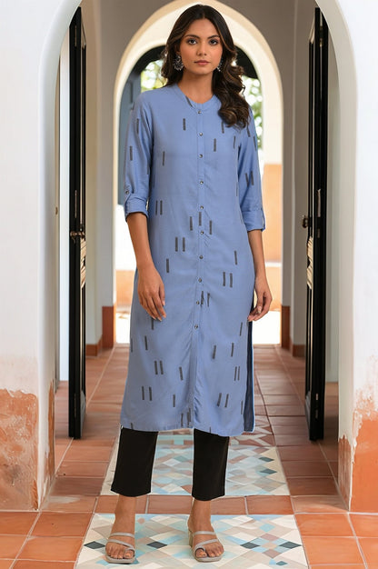 Blue Geometric Print Shirt kurta &amp; Pants Set