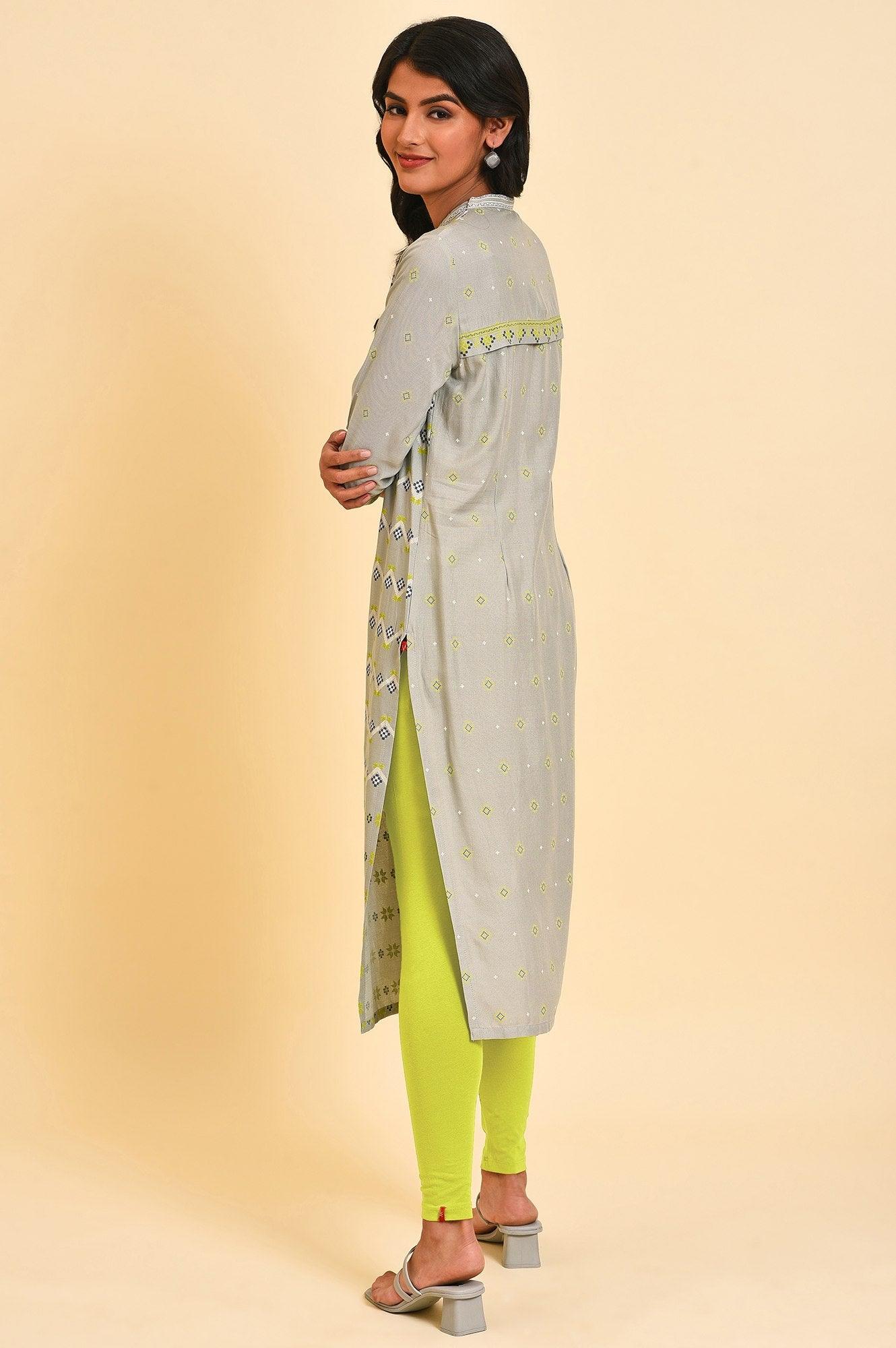 Grey Geometric Print kurta Set - wforwoman