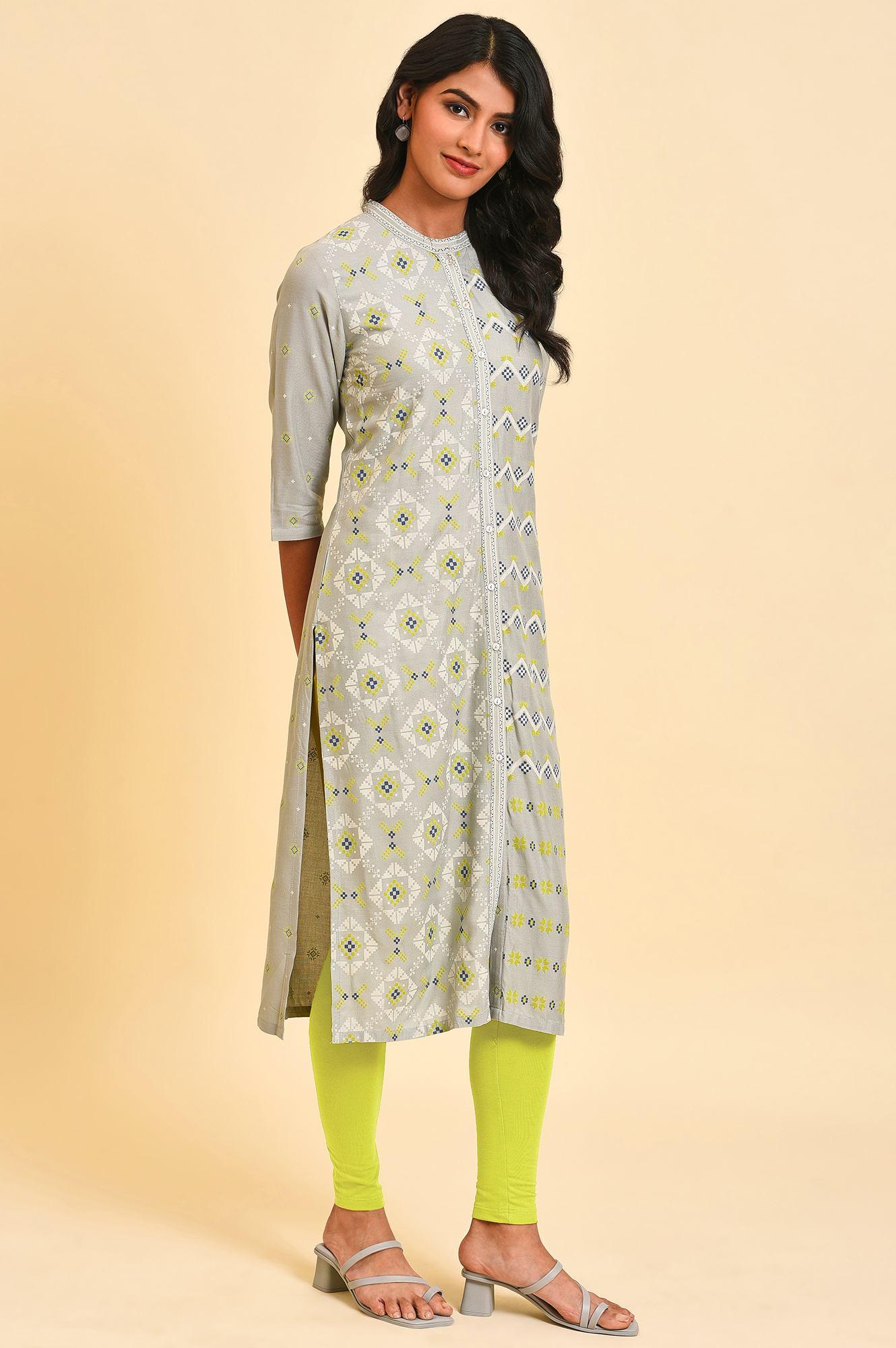 Grey Geometric Print kurta Set - wforwoman