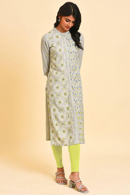 Grey Geometric Print kurta Set - wforwoman