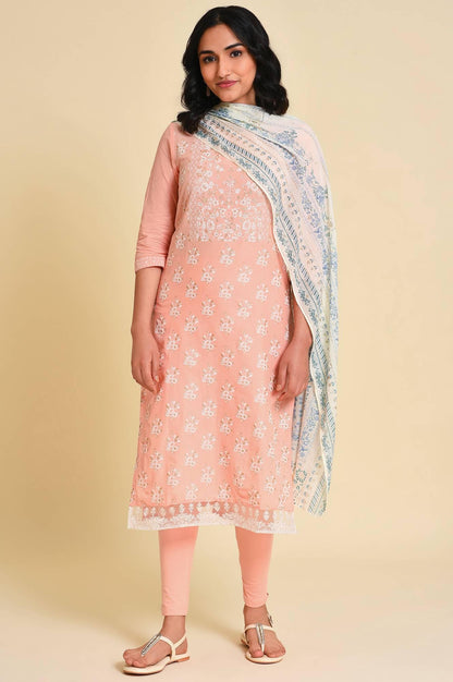 Peach Glitter Printed kurta Set - wforwoman